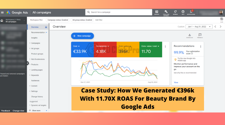 Case Study How We Generated €396k With 11.70X ROAS For Beauty Brand By Google Ads